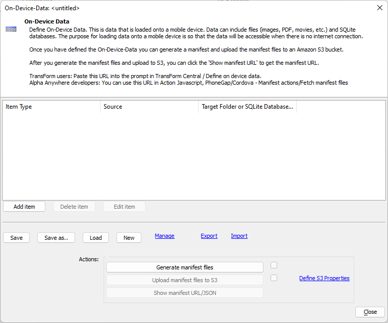 On-device data builder dialog